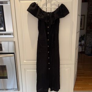 Topshop Black Button-Front Linen Midi Dress
